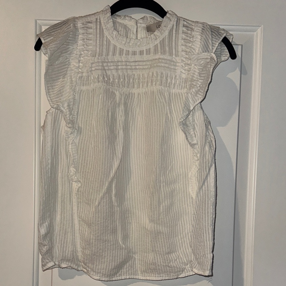 LOFT White Textured Ruffle Blouse